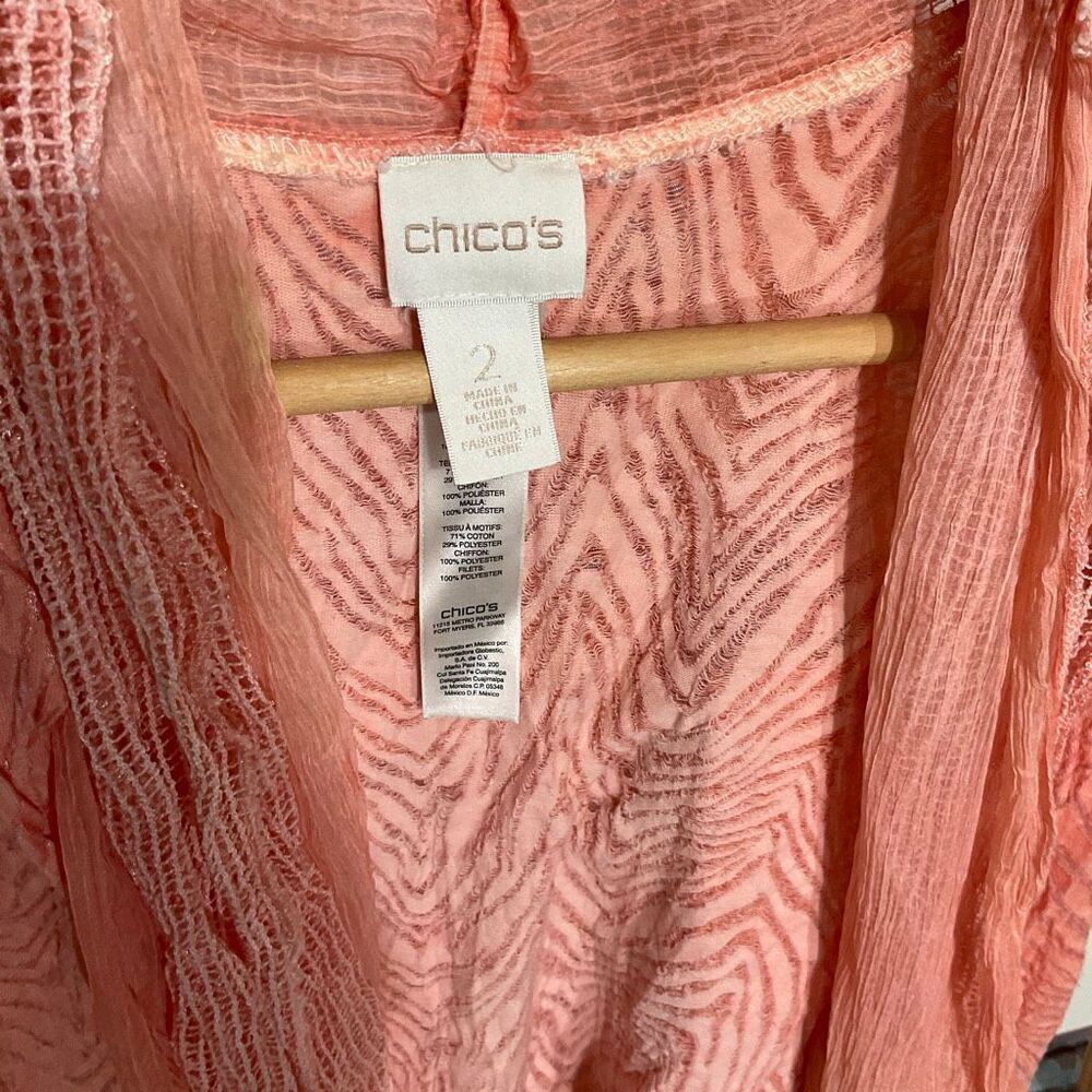 Chico’s Open front Sheer Sleeveless Cardigan Top size 2 peach color - Picture 7 of 8